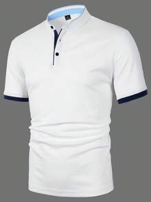 Calvornis 男士拼色 Polo 衫 白色與藍色，夏季休閒度假高爾夫襯衫，短袖正裝襯衫，老錢風 - 白色 - 查看 5