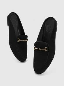 CUCCOO BIZCHIC Women Shoes Black Suede Metal Decoration Round Toe Flat Bottom Daily Versatile Commuter Closed Toe - Black - View 4