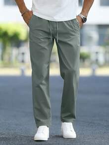 Manfinity Homme Men's Solid Color Drawstring Waist Pocket Casual Pants - Dark Grey - View 4