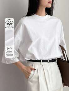Dazy Tall Tall Women's Loose Fit Round Neck Short Sleeve Casual T-Shirt, City Style - White - View 1