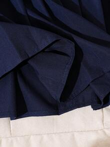 SHEIN Girls' Elegant Versatile Navy Blue And White Short Sleeve Dress,Ruffle Sleeve,Floral Decor,Bow Collar,Summer Party,Back-To-School Performance Dress - Navy Blue - View 6