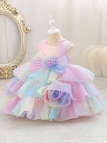 Glamorique Kids Robe de princesse en tulle pour filles, jupe bouffante, robe de demoiselle d'honneur pour anniversaire, costume de danse pour enfants - Rose bonbon - Voir 9