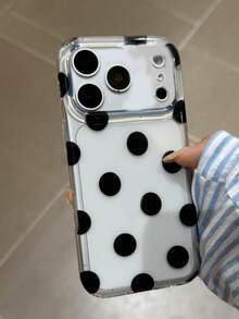 可爱简约黑色波点手机壳，兼容 12/13/14/15/16/17 Pro Max/14/15/16 Plus/17 Air/17 Pro/11，时尚撞色设计，防震黑色边框，是送给朋友或女性的理想礼物 - 透明黑波點 - 查看 4