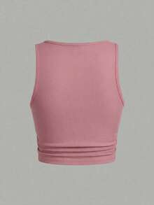 Slaydiva Plus Size Solid Color Cropped Tank Top, Casual & Minimalist, Suitable For Summer - Multicolor - View 2