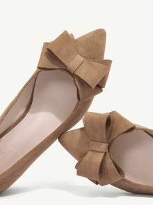 CUCCOO CHICEST Women Shoes Point Toe Bow Decor Fashion Chunky Heeled Suede Court Camel Pumps Vacation Shoes Summer Summer Shoes Summer Break Easter Prom Heels For Christmas Elegant Shoes Wedding Shoes Summer Shoes Bride Shoes - Camel - View 3