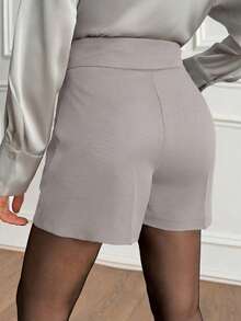EURMUSE Women Solid Color Button Detailed Shorts - Beige - View 2