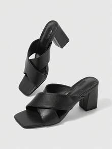 Sleekvia Women's Square Toe Elegant High Heel Slide Sandals - Black - View 5