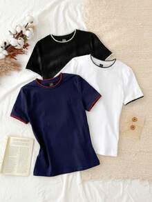 Tseoso Bộ 3 món áo thun dài tay cổ tròn dáng ôm, chất liệu 95% cotton, kiểu dáng tối giản, thích hợp cho đi chơi, dạo phố, nghỉ mát biển. - Nhiều màu - Xem 6