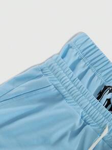 ROMWE MEN Street Life Men's Embroidered Shorts, Suitable For Daily Wear In Spring And Summer - Blue - View 7