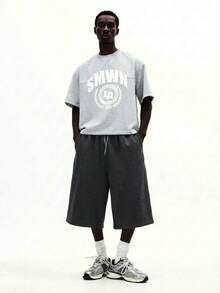 SUMWON Men's Relaxed Wide Leg Cropped Sweatpants With Drawstring Waist Casual Lounge Streetwear Pants - Dark Grey - View 4