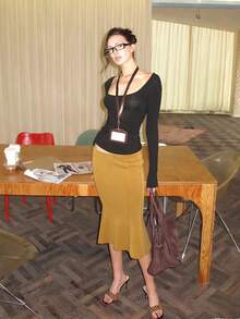 DAZY Camiseta de manga larga de unicolor casual para mujer, de verano - Negro - Ver 2