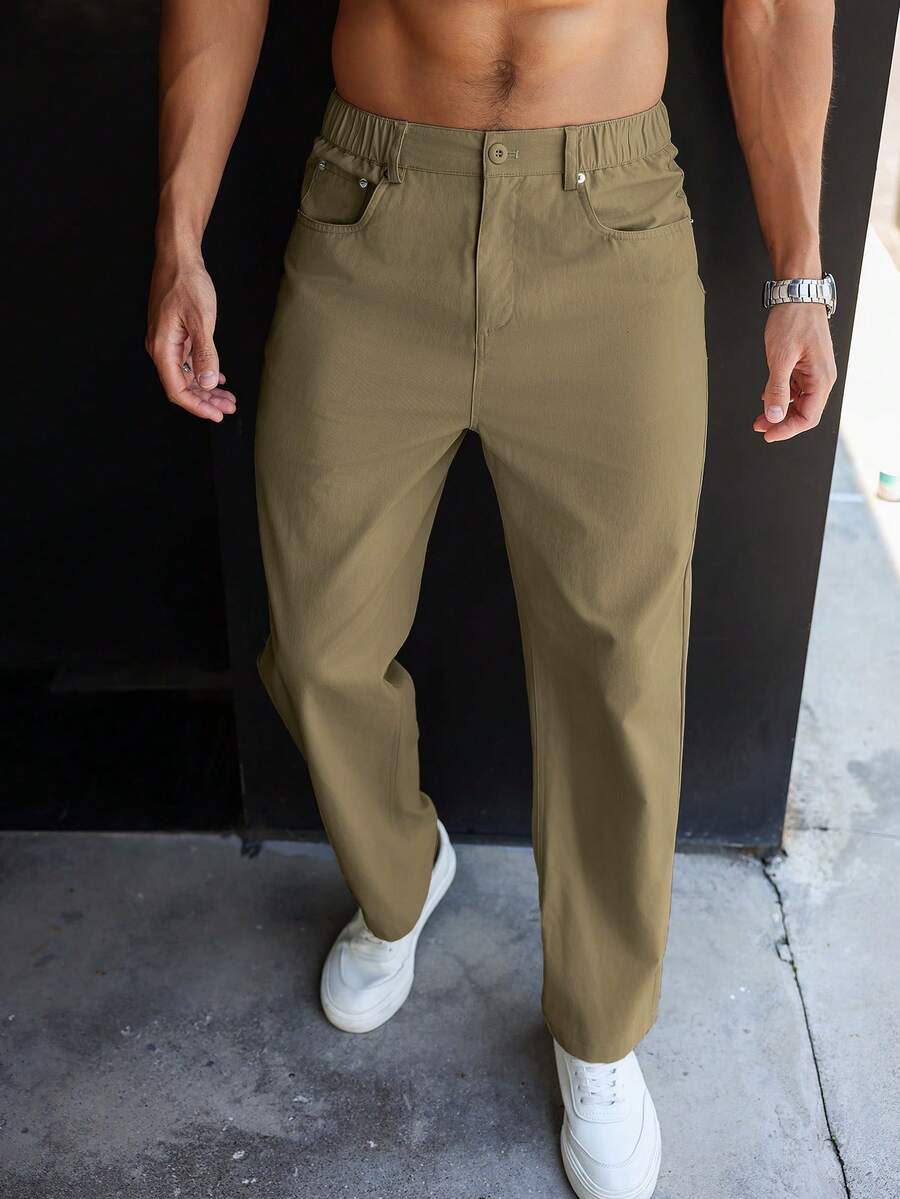 Manfinity Homme Men's Casual Versatile Solid Color Pants - Camel - View 1
