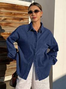 DAZY Áo khoác denim nữ dáng rộng, thoải mái, phong cách nghỉ dưỡng, có nơ, thích hợp cho mùa xuân và mùa hè. - Màu xanh lam - Xem 5