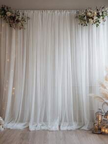 2/4PCS Sheer Soft Flowing White Tulle Fabric For Outdoor Wedding Arch Backdrop Chair Ceiling Decoration Party Backdrop Curtains Terrace Pergola Veranda With Rod Pocket Design - White - View 5