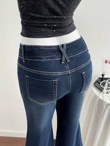 Elamini Women's Casual Low-Waist Flare Jeans - Blue - View 6