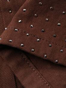 DAZY Women's Regular Waist Rhinestone Embellished Loose Straight Leg Casual Brown Jeans - Brown - View 8