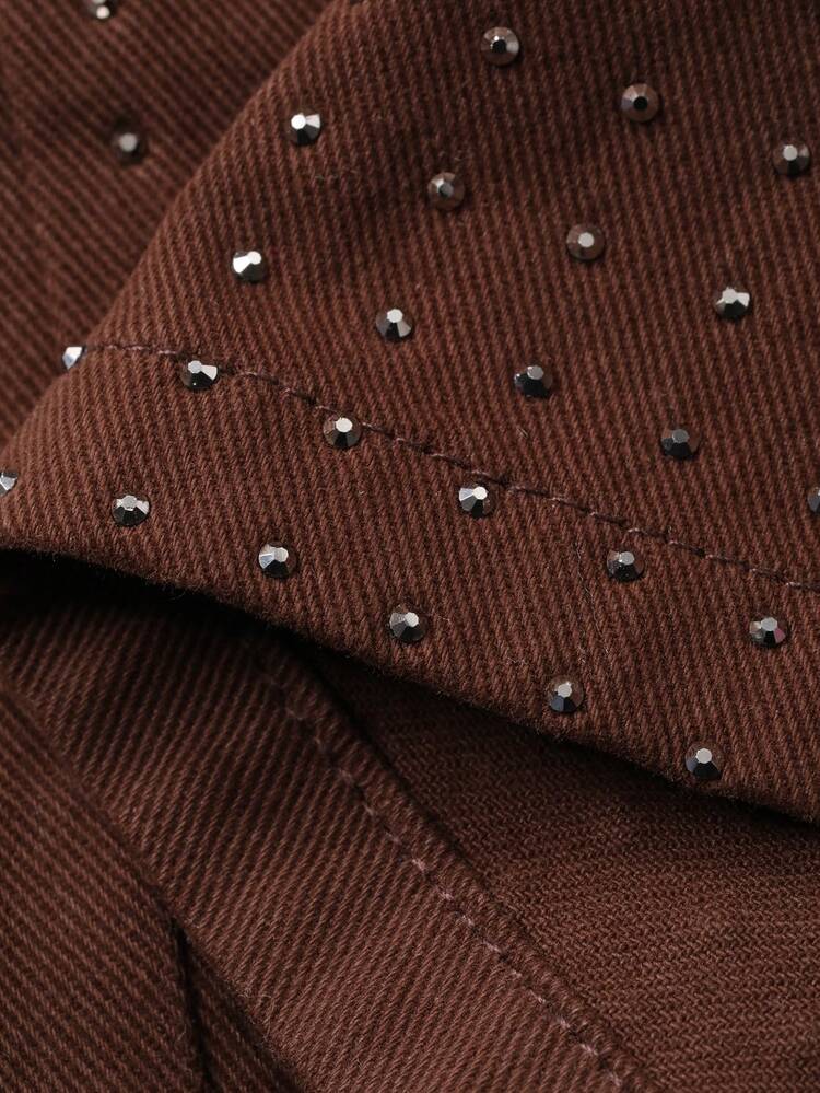 Women's Regular Waist Rhinestone Embellished Loose Straight Leg Casual Brown Jeans