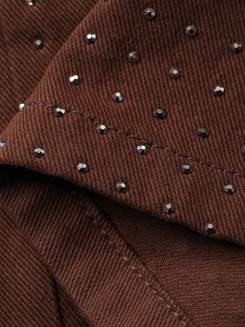 Women's Regular Waist Rhinestone Embellished Loose Straight Leg Casual Brown Jeans