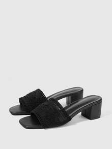 Sleekvia Casual Fashion Versatile Simple Chunky Heel Women's High Heel Sandals - Black - View 2