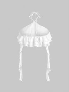 ROMWE Avant 女士度假风多层荷叶边花卉吊带露背吊带衫 - 白色 - 查看 3