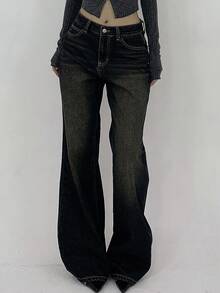 DAZY Women's Casual Distressed Wide Leg Denim Jeans - Blue - View 2