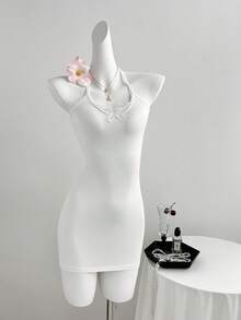 Elamini V-Neck Butterfly Hollow Embroidered White Mini Dress For Women, Spring/Summer - White - View 1