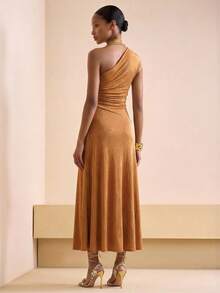 Zivah 2026 Spring New Mediterranean Vacation Style Asymmetric Design Neck Tie Waist Ruched Khaki Dress - Yellow - View 2