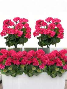 10Pcs/1Pc Rose Red Artificial Geraniums, Silk-Like Fake Geraniums, UV Resistant Outdoor Shrubs For Porch, Garden, Window Box, Home & Wedding Decor - Hot Pink - View 4