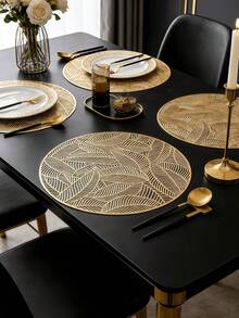 1-8pcs Simple Gold PVC Placemats, Washable, Easy To Clean, Wipe-Clean, Non-Slip, Dining Table Mats, Sweet Reverie, Elegant Placemats, Tabletop Setting, Kitchen Dining Mat, Holiday Wedding Decor - Multicolor - View 5