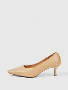 Sleekvia 2026 New Almond Embossed Square Toe Mid-Heel Pumps, Fashionable Minimalist Daily Wear, Commute, Party, Wedding Heels For Women - Apricot - View 1