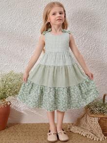 Emery Rose Kids Emery Rose Kids 女童法式优雅粉色拼接无袖宽松连衣裙，春夏款 - 綠色 - 查看 2