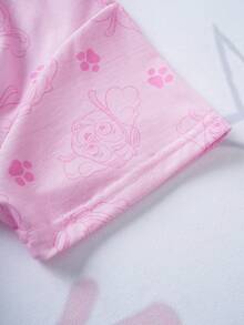 SHEIN | PAW Patrol Young Girl Letter & Cartoon Dog Print Short Sleeve T-Shirt - Pink - View 9