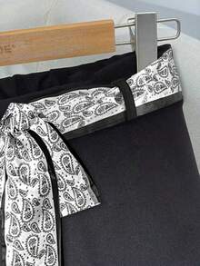 Franclia Women's Silk Scarf Knit Flared Tie-Waist Pants - Black - View 3