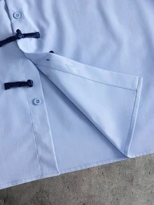 AXEPEAK 男士撞色单排扣休闲百搭通勤短袖衬衫 - 淺藍色 - 查看 5