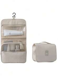 SHEIN 1 Túi đựng đồ trang điểm treo đa năng, Túi đựng đồ, Sức chứa lớn, Thuận tiện mang theo làm quà tặng Giáng sinh cho ngày lễ, Phong cách Boho - Màu be - Xem 12