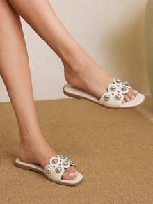 Styleloop Ladies, Buckles, Trim, Flat Sandals Holiday Travel Essential Boho Cowgirl Outfit - Apricot - View 2