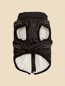 1pc Leather Belt Small Dog Jacket Vest, Cotton Winter Warm Small Dog Clothes, Comfortable And Stain Resistant - Black - View 3