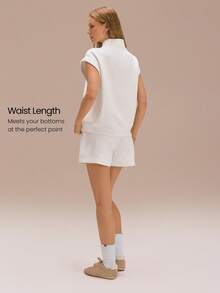 GLOWMODE SoftSerene 莫代尔 Easy Does It 柔软丝滑透气半拉链短袖卫衣 日常休闲装 - 白色 - 查看 3