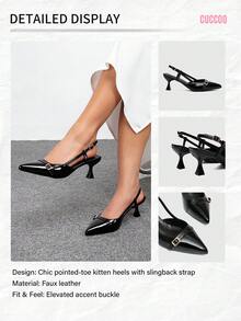 CUCCOO BIZCHIC Women's Pointed Toe Thin High Heel All-Match Simple Versatile Work/Commute Black Pumps For Christmas Spring Shoes - Black - View 3