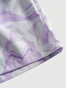 ROMWE MEN Street Life 男士大理石纹抽绳腰短裤 - 淡紫色 - 查看 4