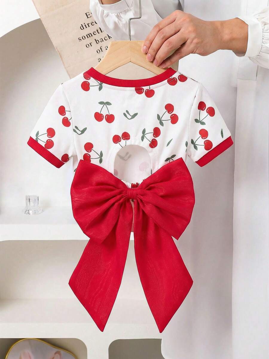 Áo thun croptop ôm sát, hở lưng, màu trơn dành cho bé gái, điểm nhấn là nơ organza ngoại cỡ, phong cách thanh lịch Pháp thời thượng, thích hợp cho mùa tựu trường, phong cách Y2K, ngọt ngào và cá tính. - trắng - Xem 1
