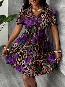 Slaydiva Plus Size Women Button Front Dress, Suitable For Summer - Multicolor - View 5
