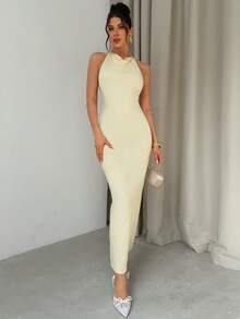 Firerie Đầm maxi nữ thanh lịch hở lưng, cổ xếp ly màu vàng ngô, thích hợp cho mùa lễ hội, mặc hàng ngày, ngày Valentine, hẹn hò, tiệc tùng, đám cưới, dự tiệc, kỳ nghỉ, các dịp xuân/hè như lễ tốt nghiệp, biểu diễn, đi làm, tựu trường, sinh nhật, lễ hội, phong cách boho, du lịch. - Màu vàng ngỗng - Xem 9