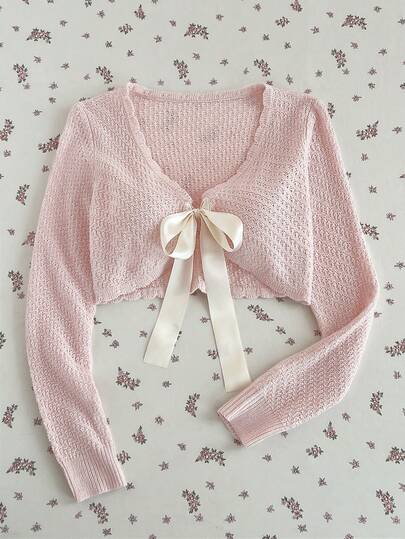 Elamini Cardigã feminino rosa claro, charmoso e sexy, com amarração frontal, ideal para o dia a dia, proteção solar e para usar no trabalho. Suéter elegante e estiloso para férias, perfeito para a primavera e o verão.