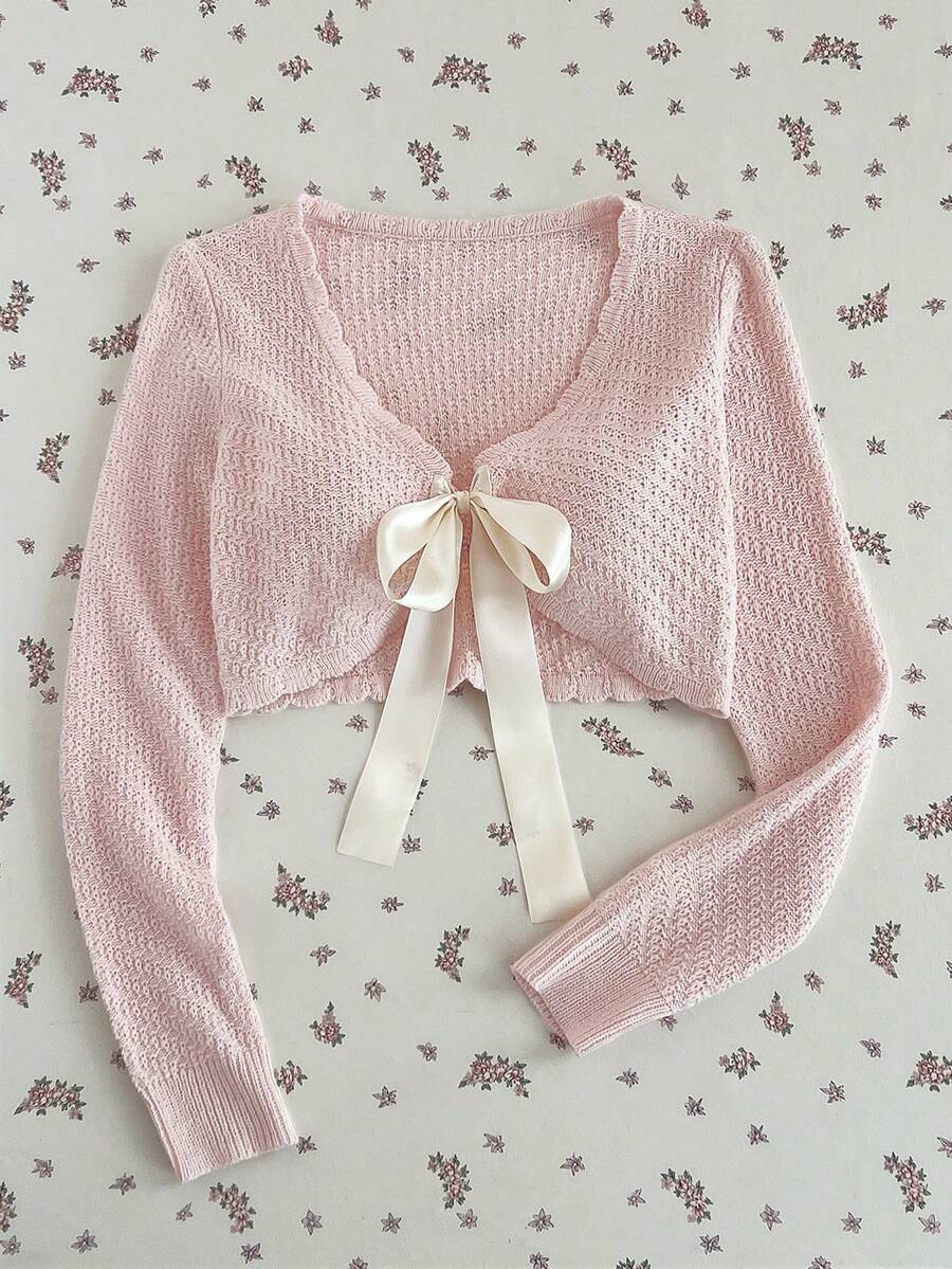 Elamini Áo khoác cardigan nữ màu hồng nhạt dễ thương, kiểu dáng gợi cảm, buộc dây phía trước, thích hợp mặc hàng ngày đi làm, chống nắng, thanh lịch, thời trang cho kỳ nghỉ, mùa xuân hè. - Màu Hồng baby - Xem 1