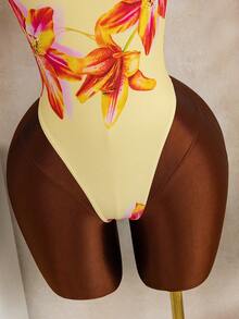 Bonvoyette 两件套女士新款定位印花露背连体裤，配长款网纱裙，性感优雅度假简约派对连体泳衣 - 彩色 - 查看 5