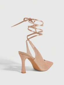 CUCCOO SZL Zapatos de tacón con punta fina, decorados con rhinestones y lazo, elegantes para mujer, para el verano - Champán - Ver 8