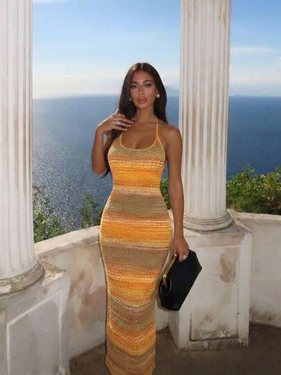 Ronhire Glamine Elegant Women's Long Fitted Knit Dress, Sleeveless Autumn/Winter Earth Tone, Bodycon Summer Dress, Sunset Dress, Halloween, Women Dresses, Festival Outfits, Back To School, Halloween Clothes, Yellow Summer, Women At Work, Pale Yellow, Maillard Style, Chic Autumn, Best Seller Earth Tone Dress, Christmas