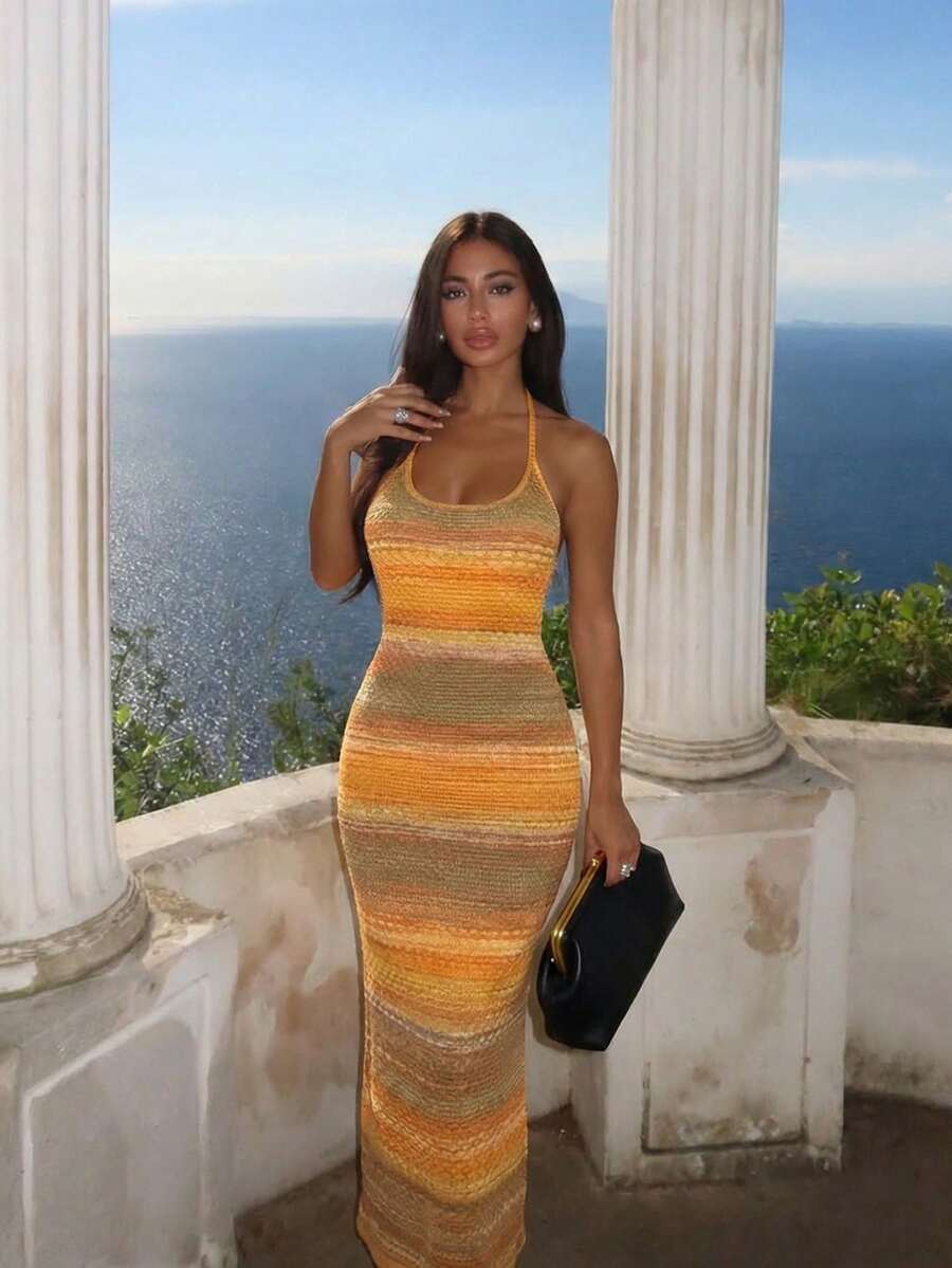 Ronhire Váy len dài ôm dáng thanh lịch dành cho nữ, không tay, mùa thu/đông - Nhiều màu - Xem 1