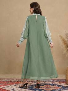 SHEIN Najma Đầm nữ thanh lịch với ren hoa và tay áo xẻ tà - Màu xanh Bạc hà - Xem 2